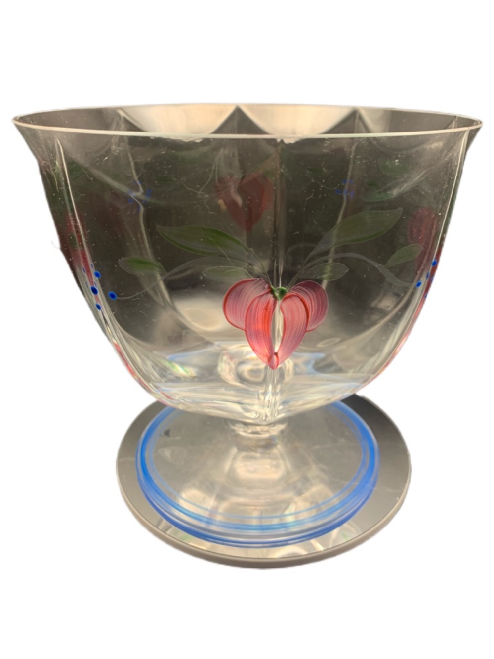 Vintage Orrefirs Hand Painted Footed Crystal Bowl Sweden MCM Classic Style